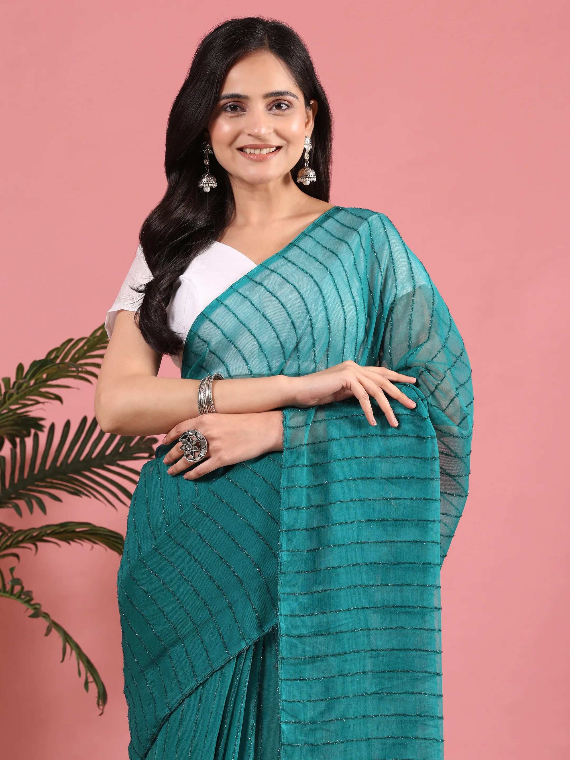 Ready To Wear Chiffon Zari Linen Saree