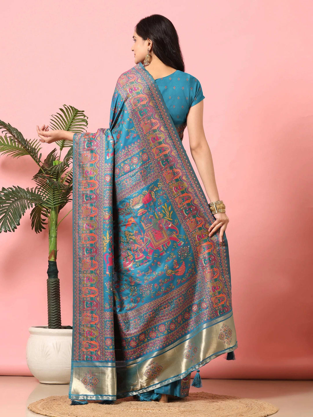 Floral Printed Woven Zari Pashmina Saree