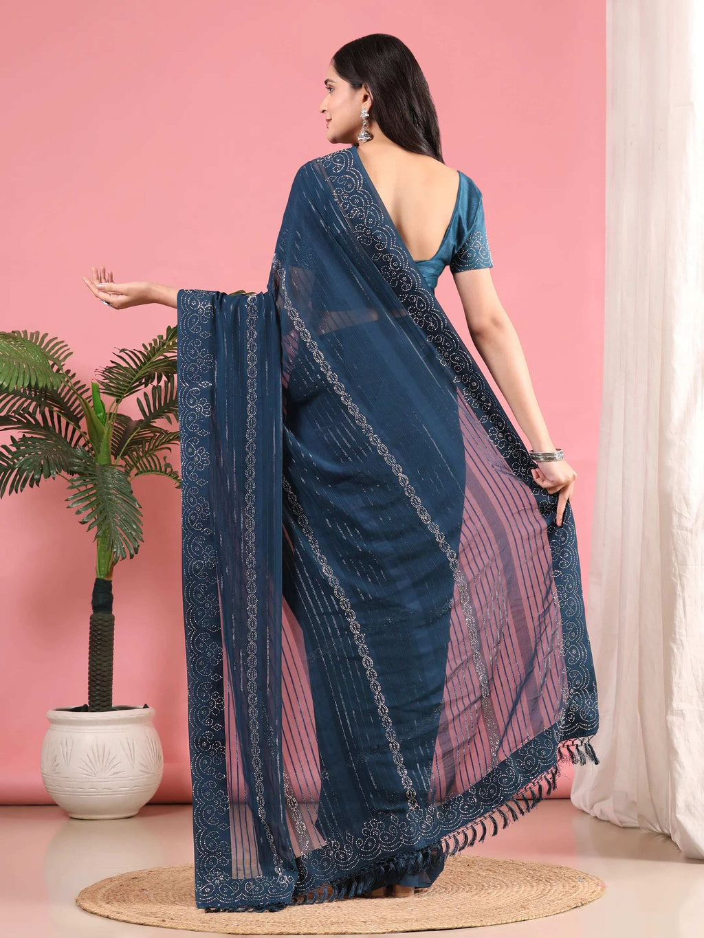 Georgette  Siroski Diamond Work Saree