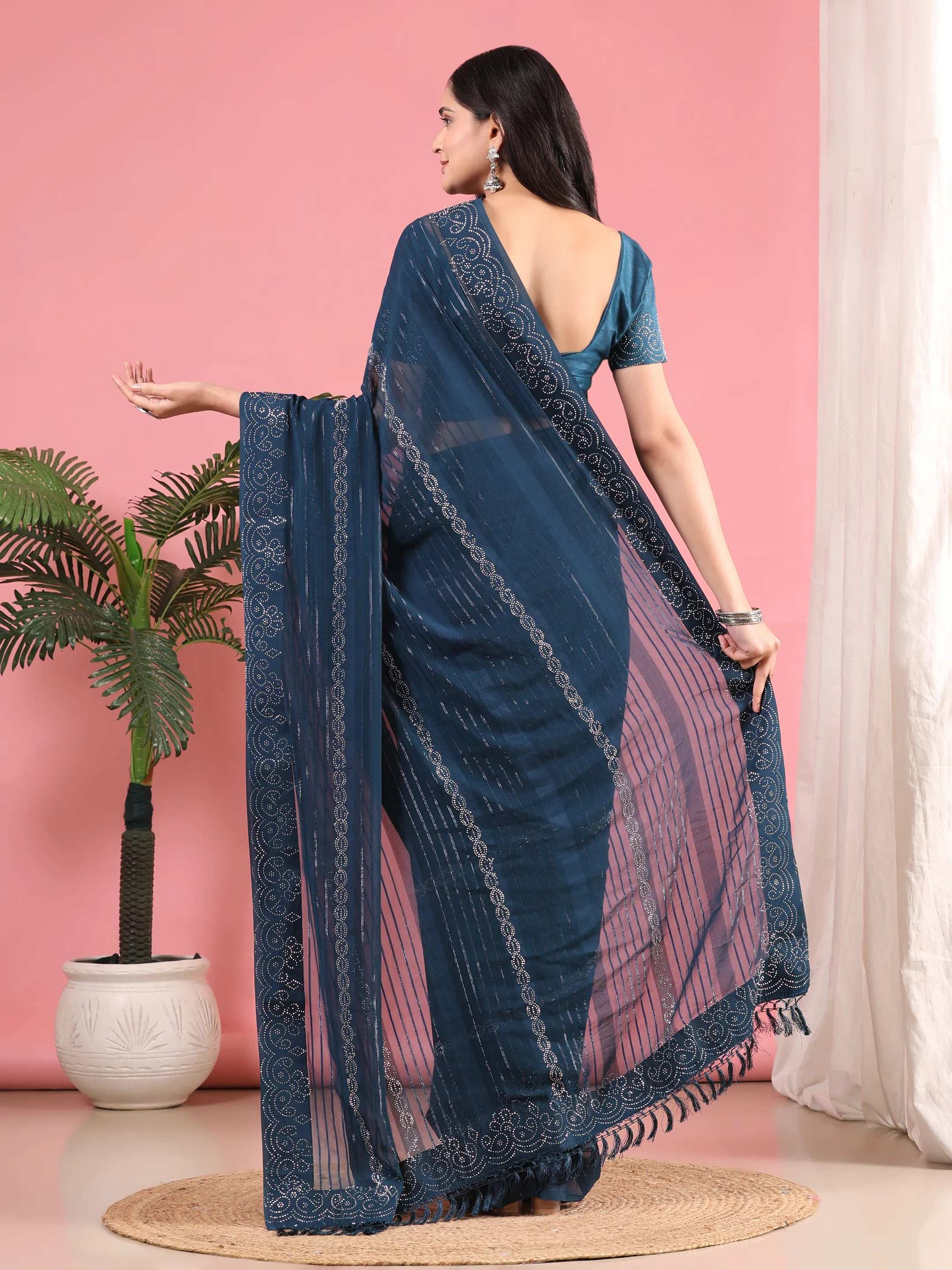 Georgette  Siroski Diamond Work Saree