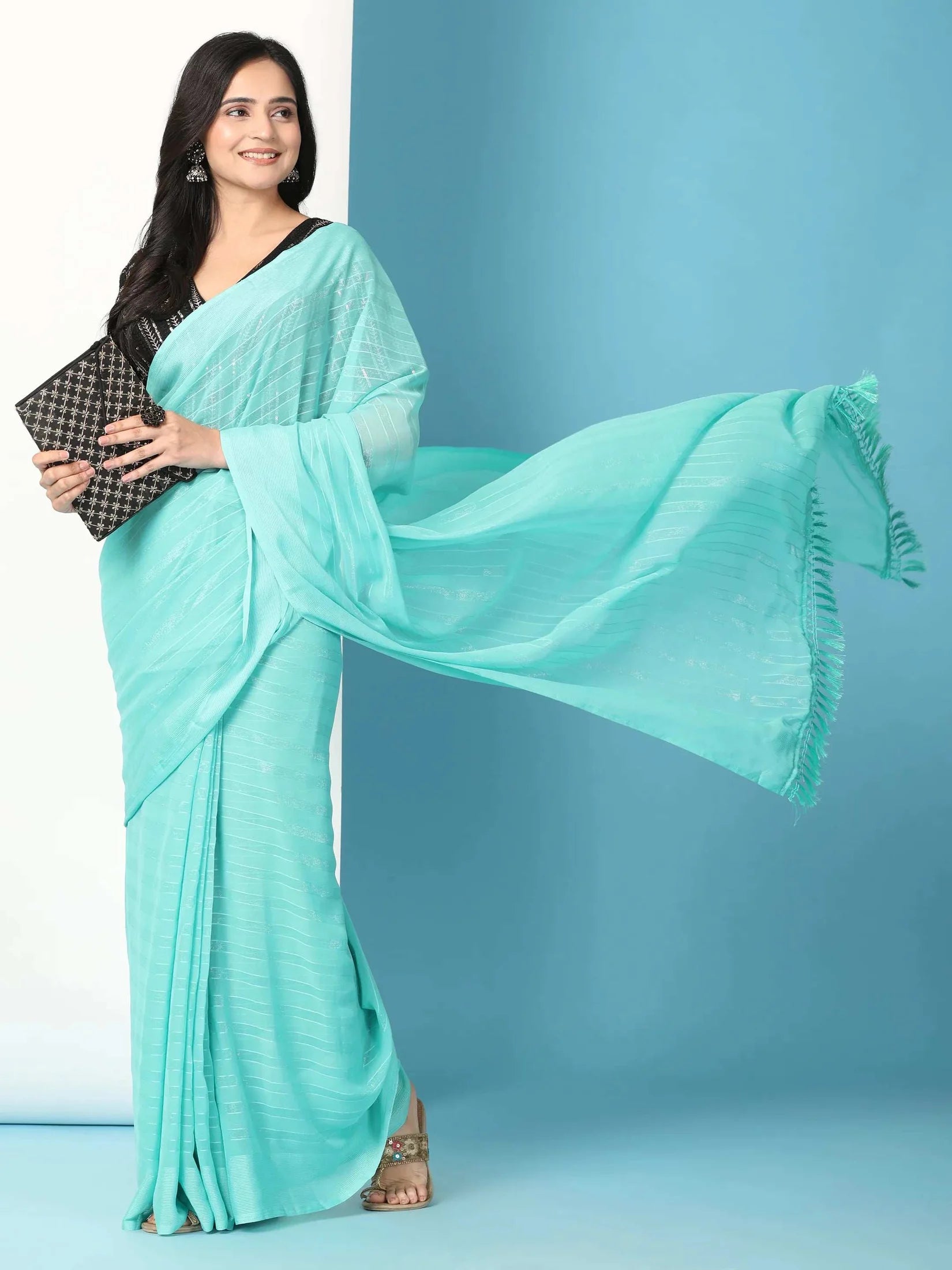 Ready To Wear Chiffon Saree With Stitched Blouse
