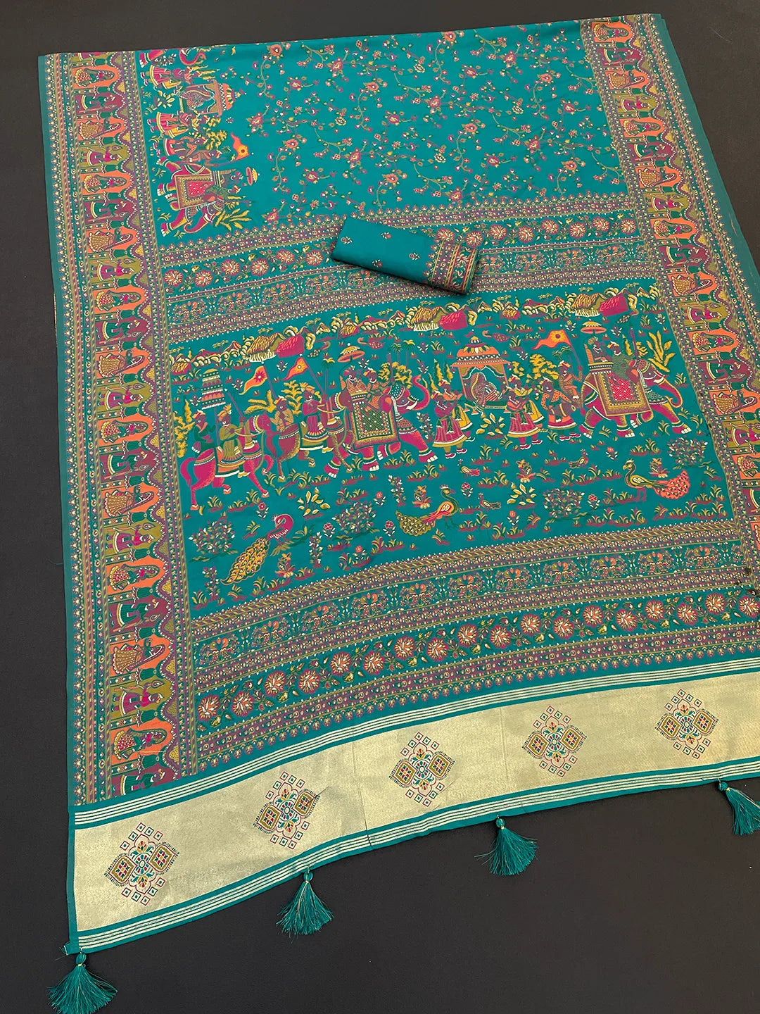 Floral Printed Woven Zari Pashmina Saree