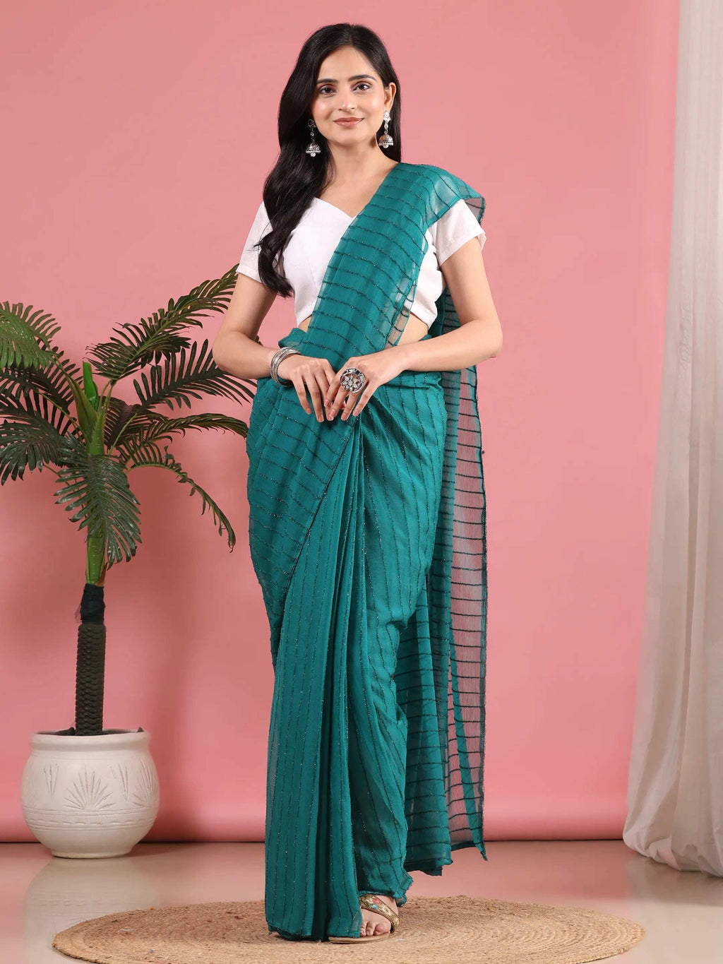Ready To Wear Chiffon Zari Linen Saree