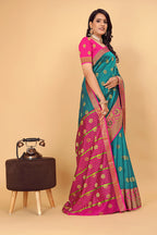 Pionex Woven Katan Kanjivaram Soft Lichi Silk Sarees