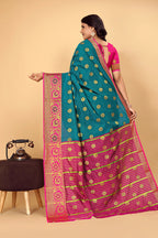 Pionex Woven Katan Kanjivaram Soft Lichi Silk Sarees