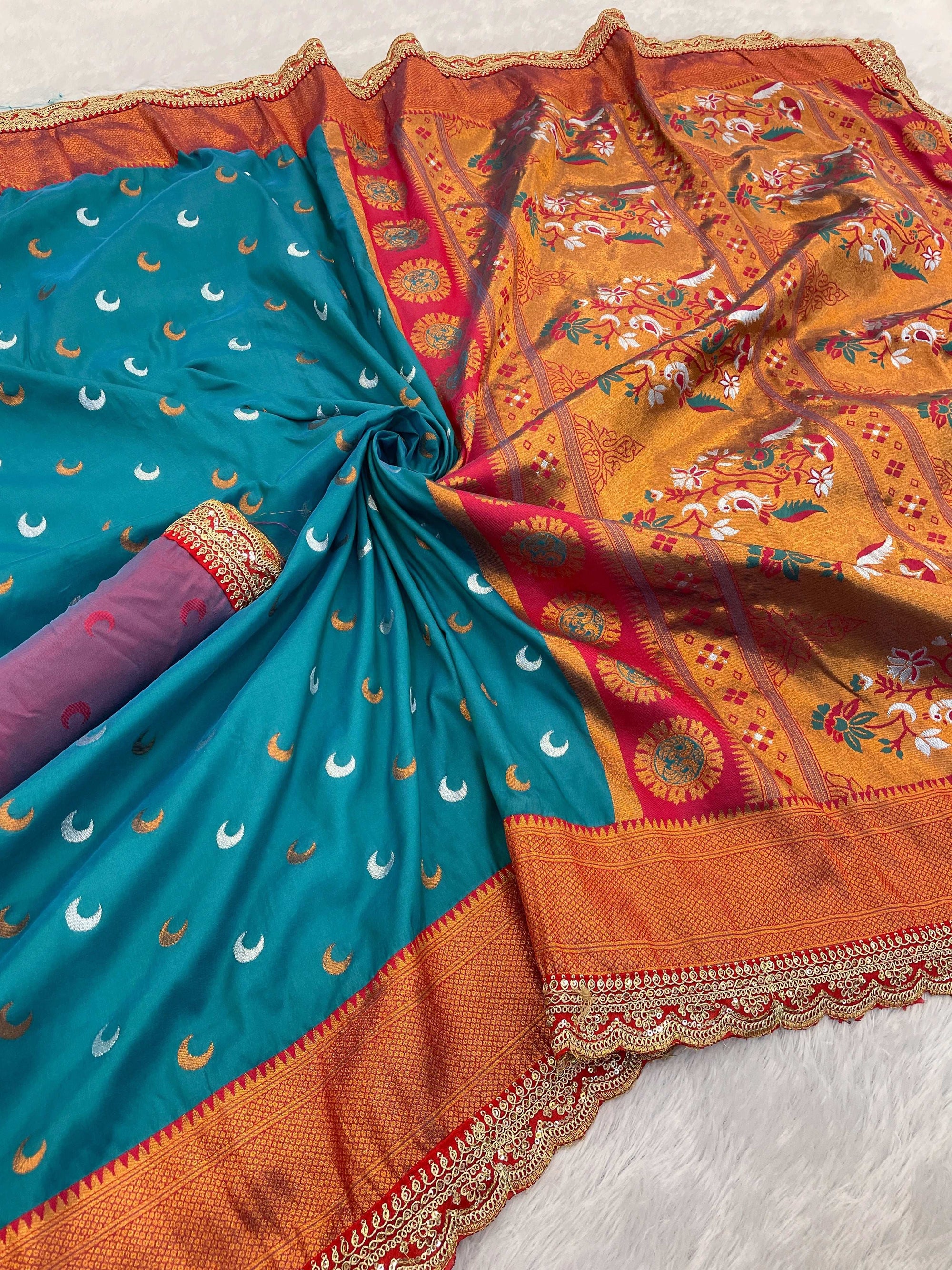Paithani Pure Silk Embroidery Lace Border Saree