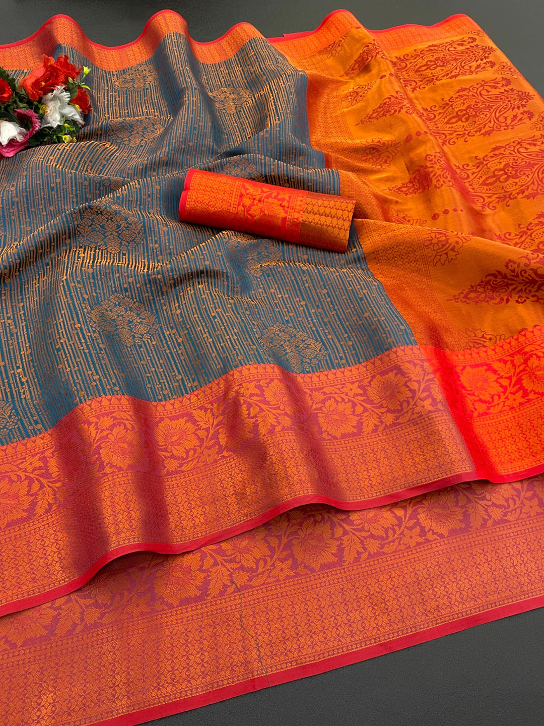 Woven Kanjivaram Soft Silk Copper Rich Pallu Saree