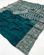 Silk Crepe Natural Ajrakh Printed Saree - Pionex Fab