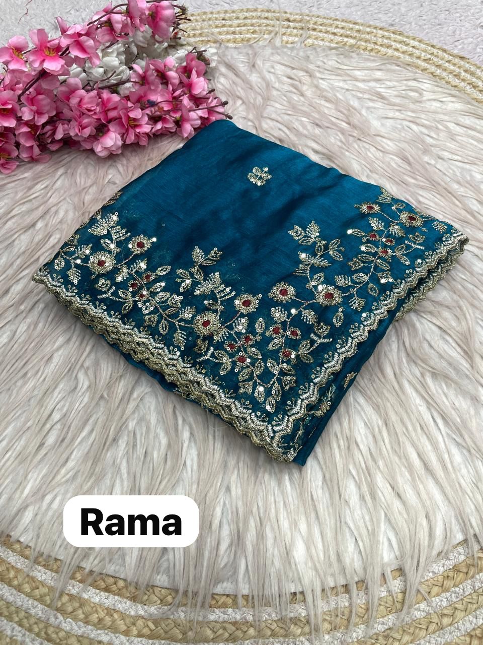 Soft Chiffon Saree With Embroidery Sequence Butti Work