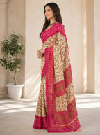 Women Printed Moss Chiffon Saree with Zari Border