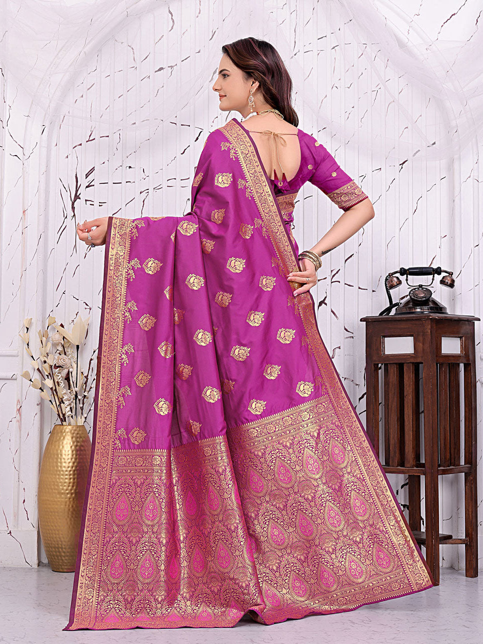 Ready To Wear Banarasi Silk Saree with Zari Woven Border