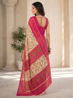 Women Printed Moss Chiffon Saree with Zari Border