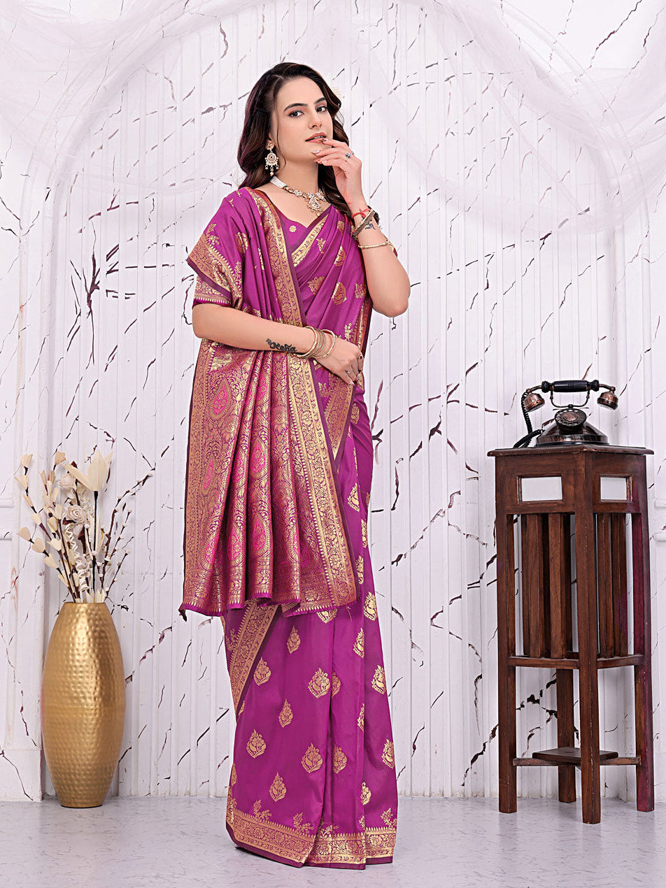 Ready To Wear Banarasi Silk Saree with Zari Woven Border
