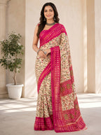 Women Printed Moss Chiffon Saree with Zari Border