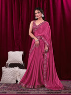 Chinon Solid Saree with Embroidered Lace Border