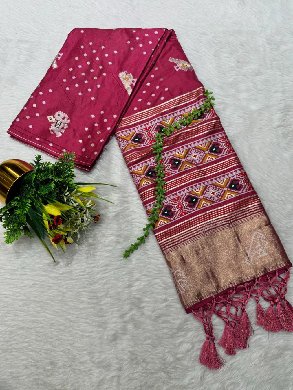 Cotton Silk Saree with Traditional Patola Print and Tassel Border Pallu
