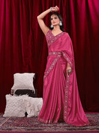 Chinon Solid Saree with Embroidered Lace Border