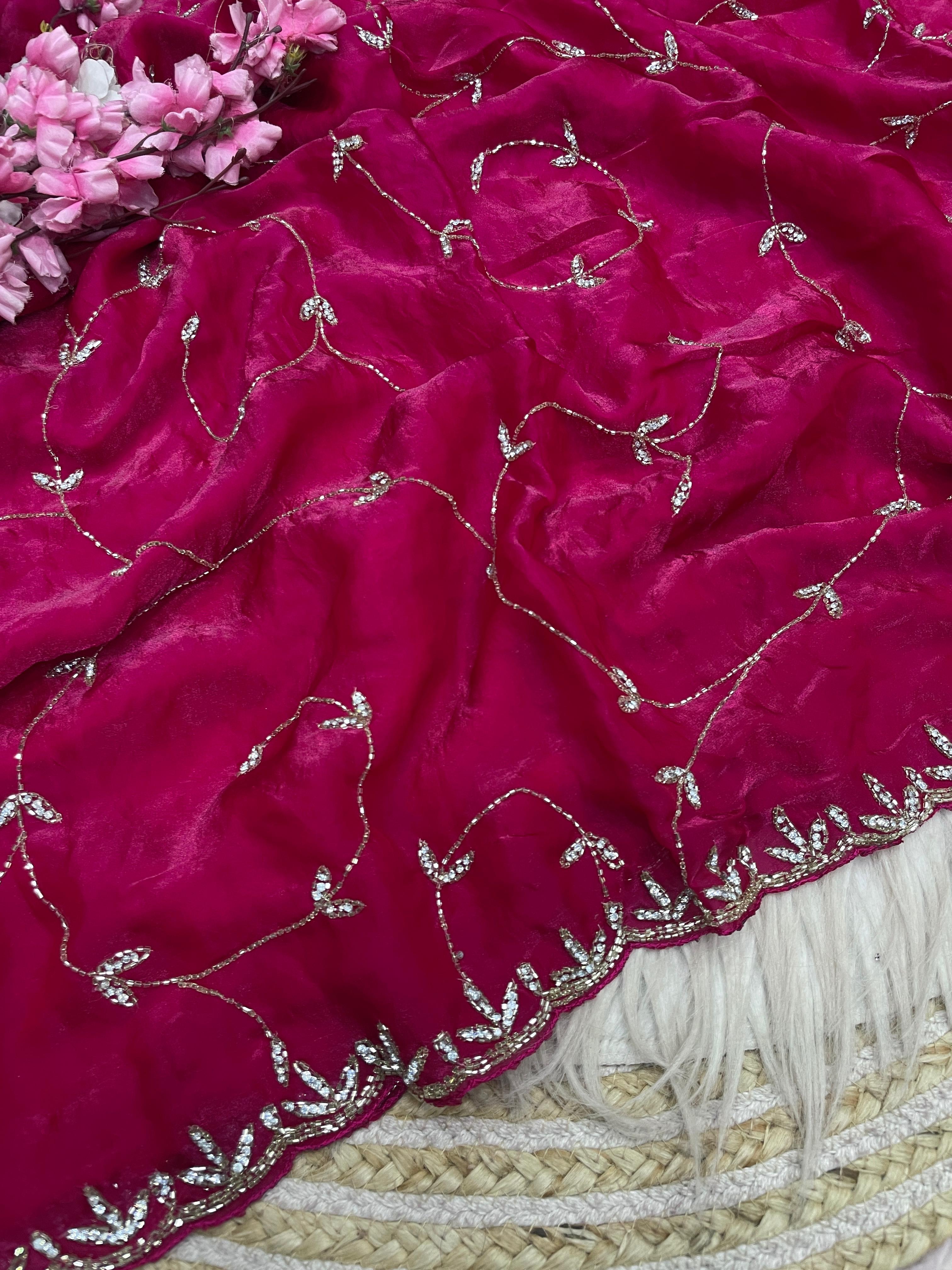 Space Silk Saree With Khatli Cut Dana Diamond Handwork
