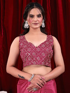 Chinon Solid Saree with Embroidered Lace Border