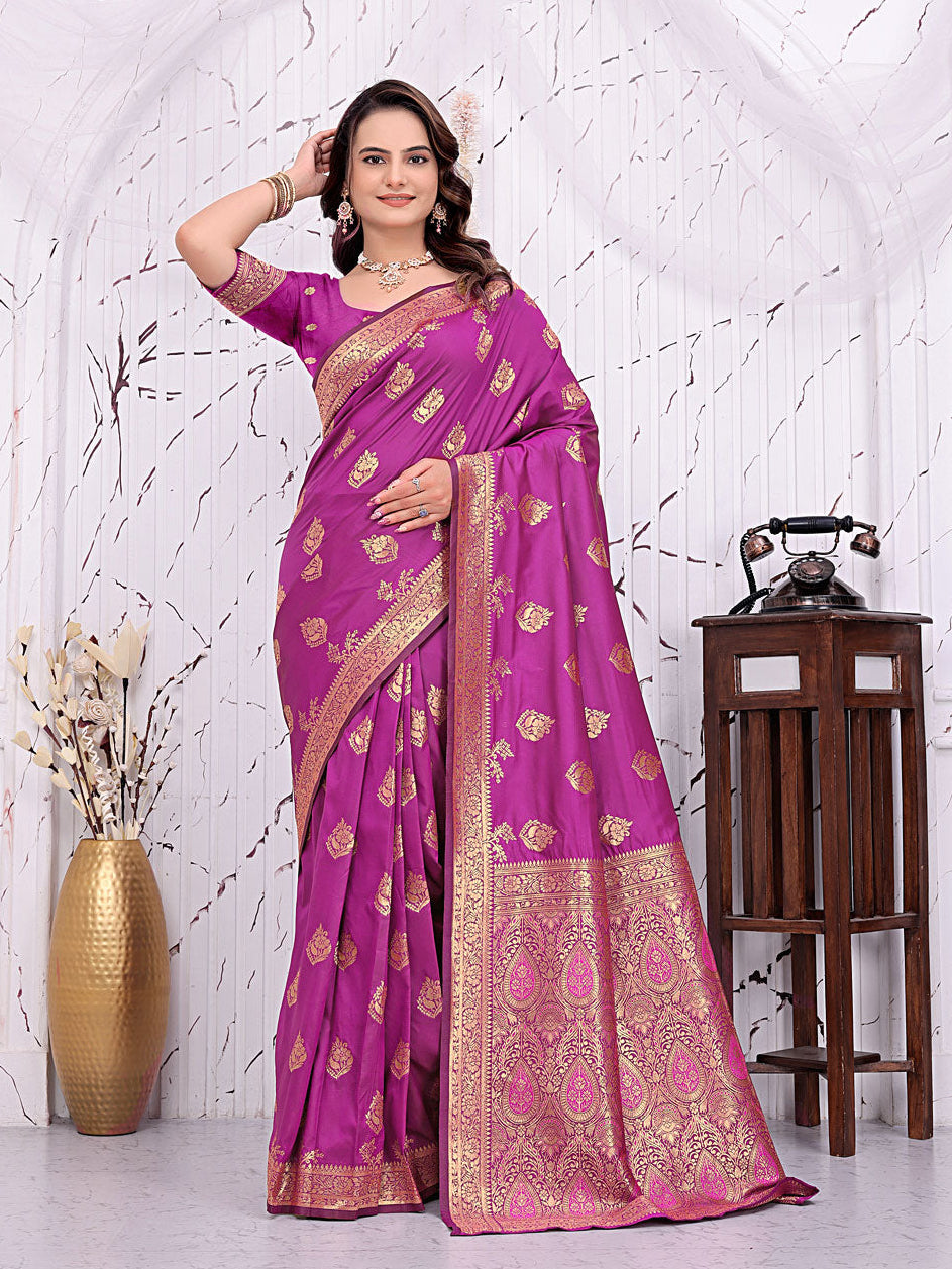 Ready To Wear Banarasi Silk Saree with Zari Woven Border