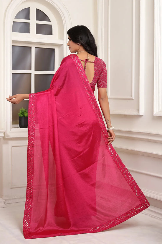 Pionex Ready To Wear Chinon Solid Saree With Embroidered Border