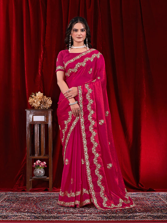Traditional Embroidered Satin Silk Saree