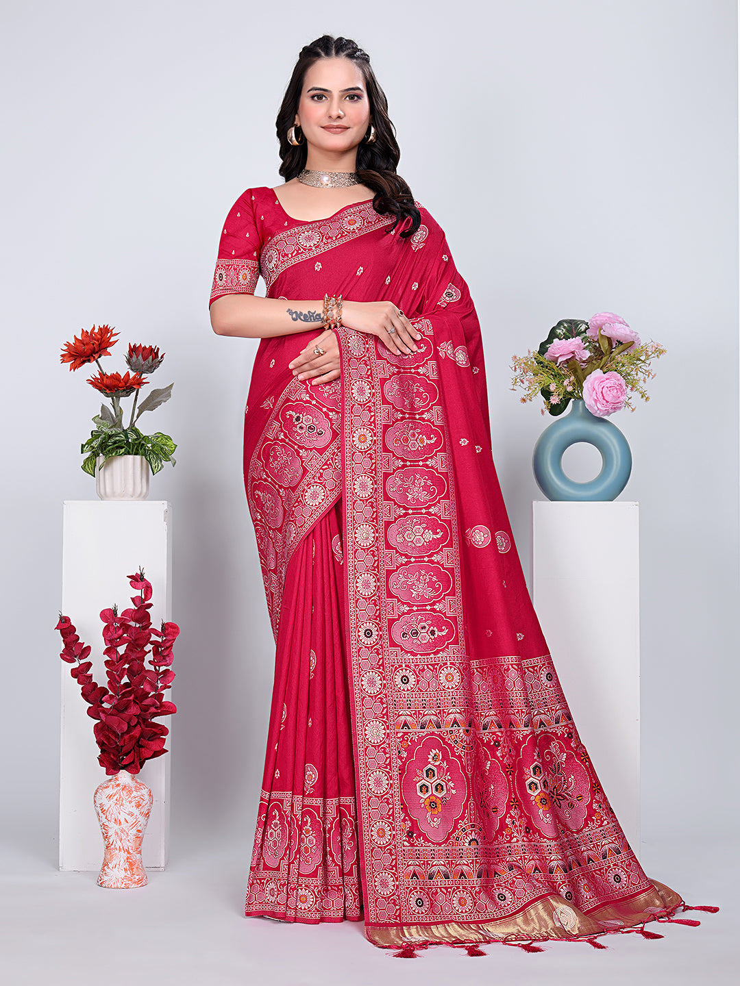 Patola Silk Saree with Traditional Pallu and Tassel Border
