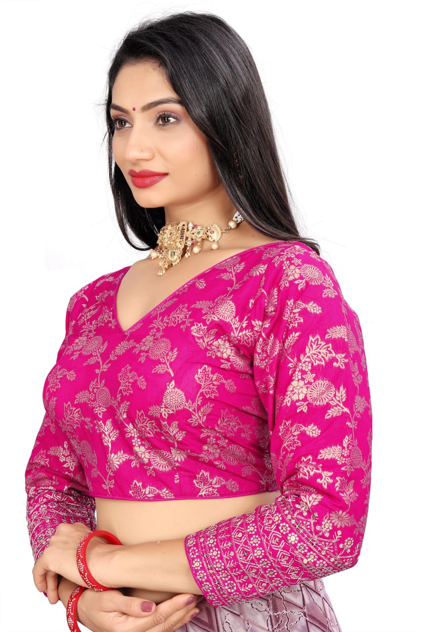 Pure Dola Silk Jacquard Embroidered Blouse