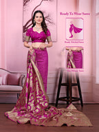 Ready to Wear Banarasi Jacquard Floral Print Party Saree with Unstitched Blouse