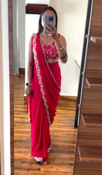 Embroidery Cording Work Ready To Wear Saree