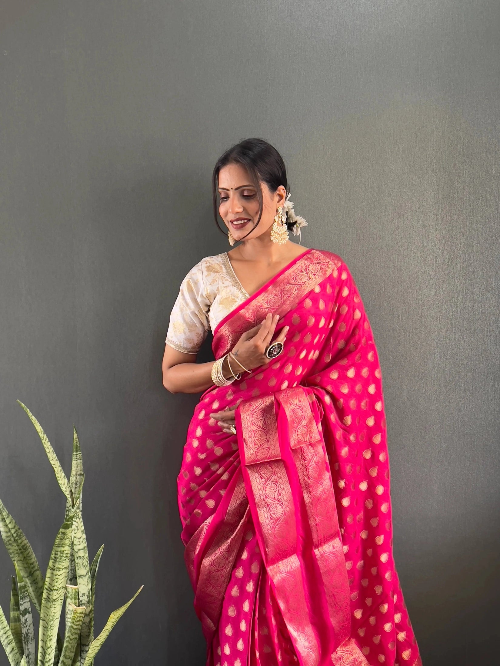 Ready to Wear Pure Banarasi Georgette Saree With Ready Made Blouse