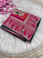 Dola silk Hand Deying Mena with Zarkhan Work Saree