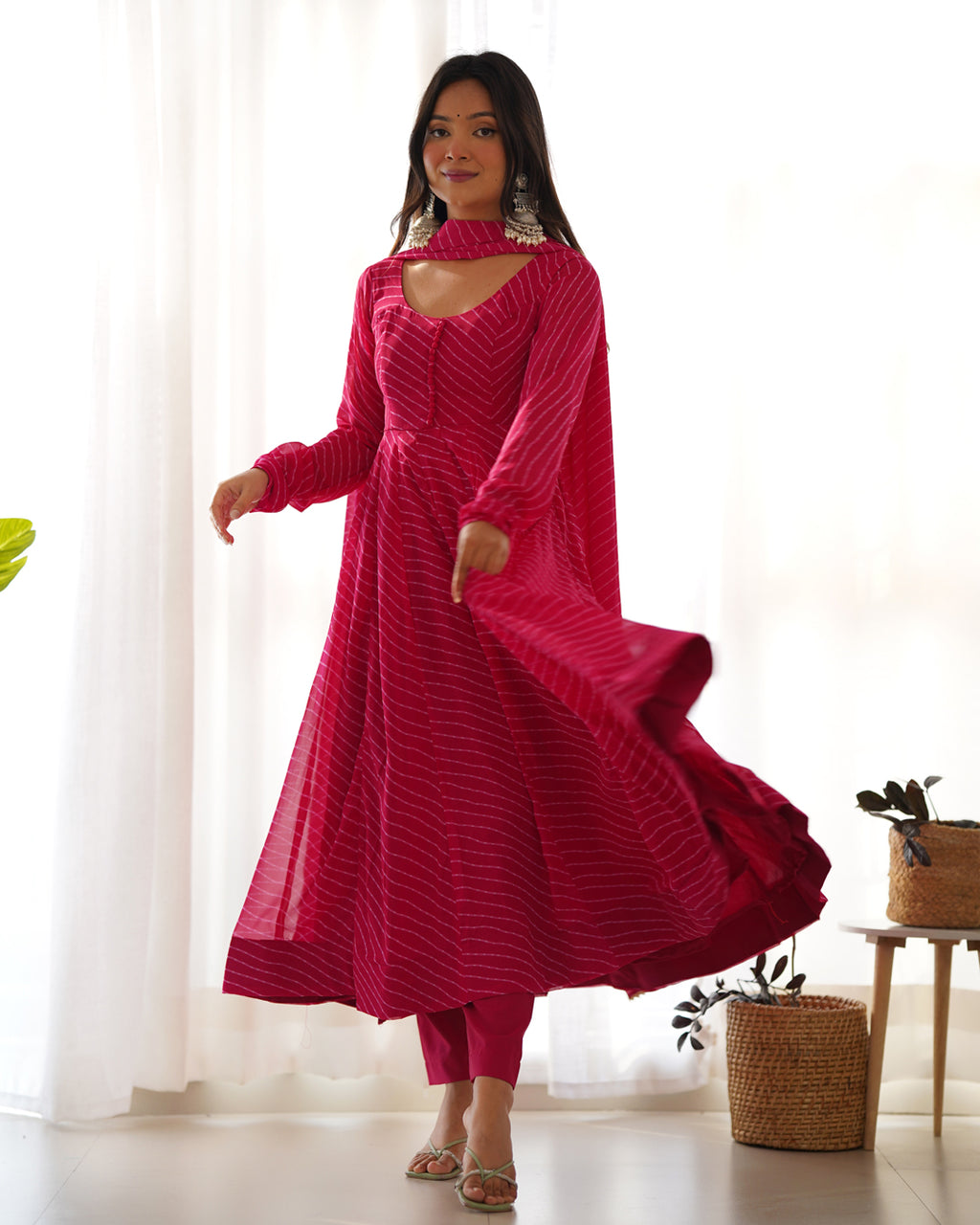 Women Leheriya Printed Georgette Anarkali Kurta Set