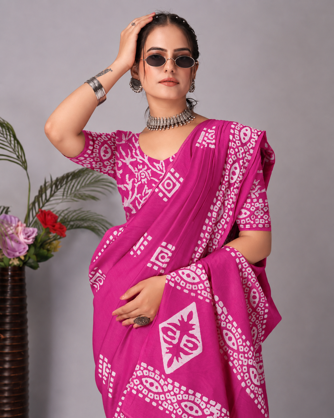 Mul Cotton Printed Saree for Women with Unstitched Blouse Piece