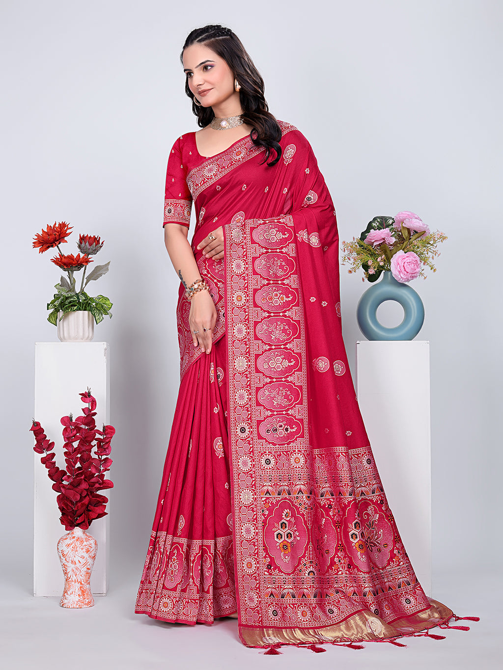 Patola Silk Saree with Traditional Pallu and Tassel Border