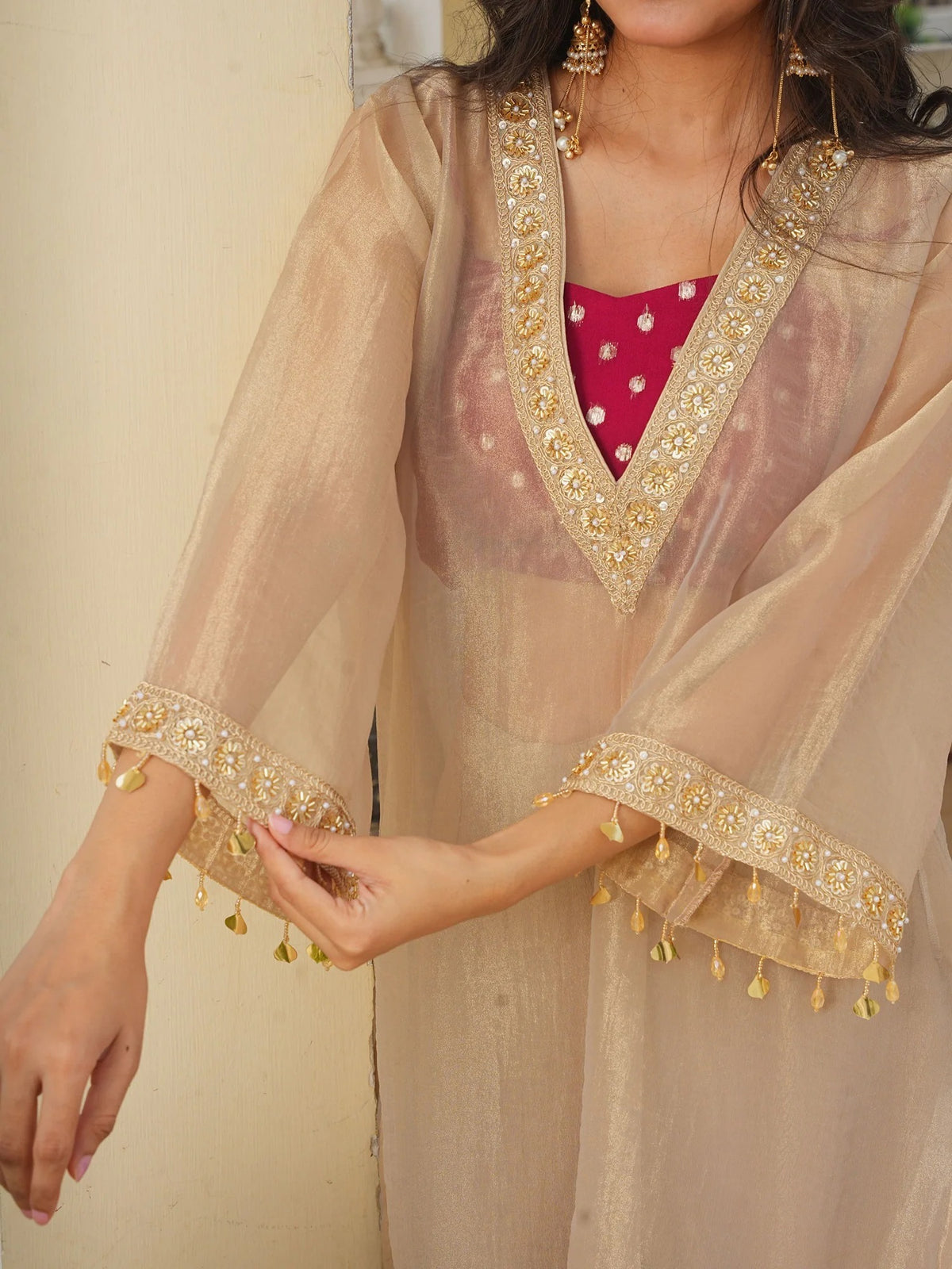 Salsa Fabric Embroidered Kurta and Palazzo Set with Inner Top