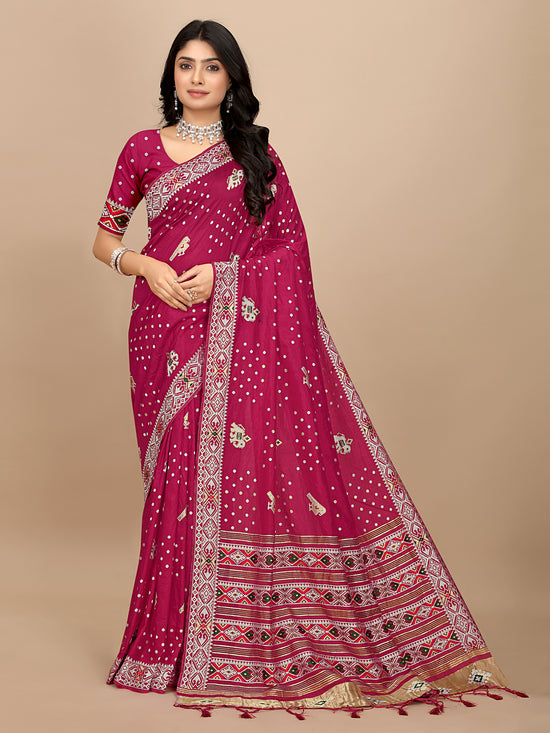 Patola Print Cotton Silk Saree with Tassel Border Pallu