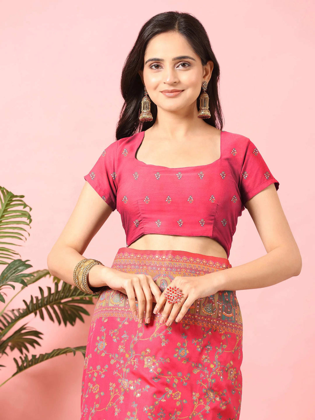 Floral Printed Woven Zari Pashmina Saree