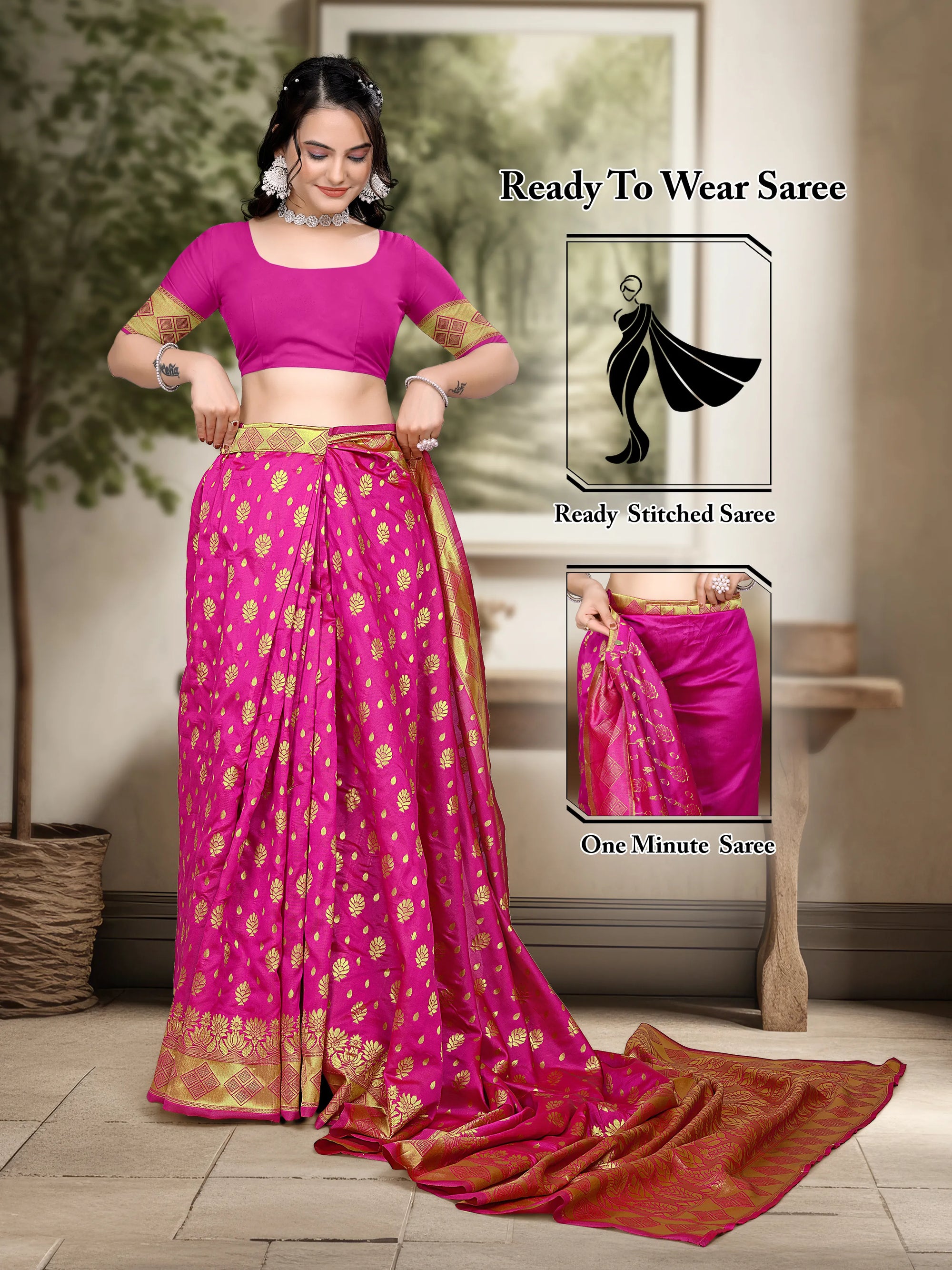 Ready to Wear Woven Banarasi Jacquard Pure Silk Saree