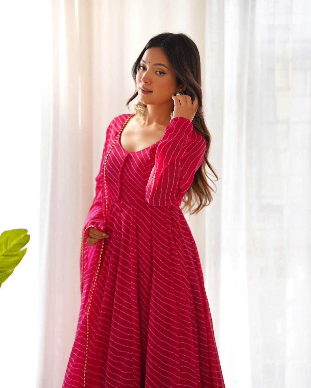 Women Leheriya Printed Georgette Anarkali Kurta Set
