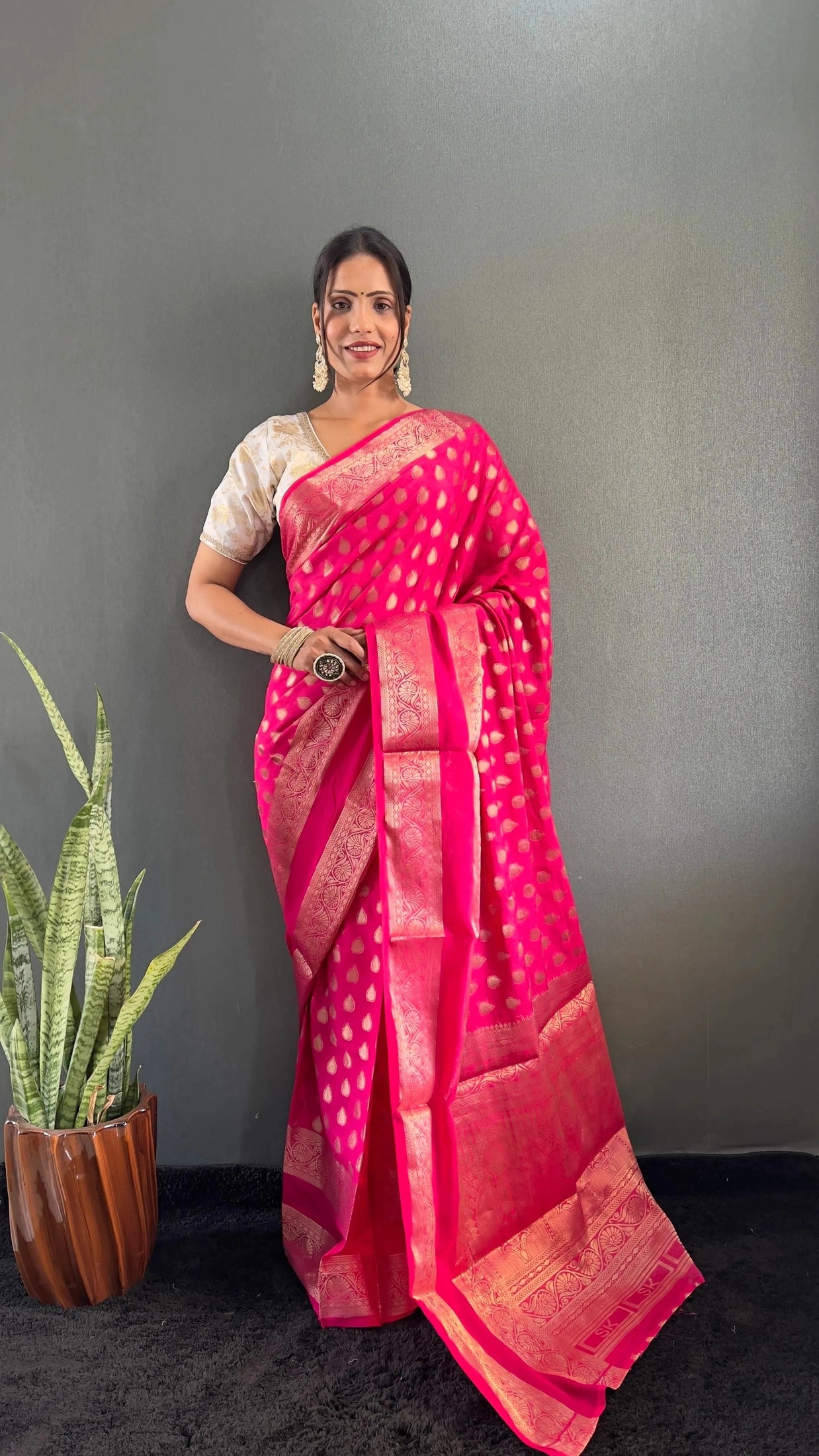 Ready to Wear Pure Banarasi Georgette Saree With Ready Made Blouse