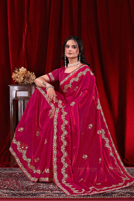 Traditional Embroidered Satin Silk Saree