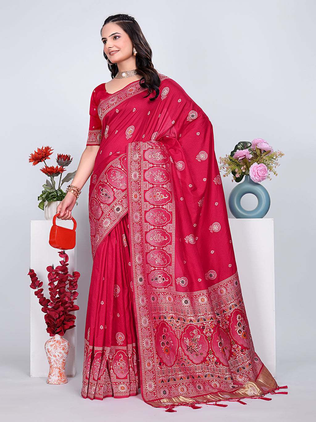 Patola Silk Saree with Traditional Pallu and Tassel Border