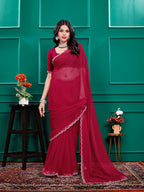 Chiffon   Siroski Daimond  Lace Work Sarees