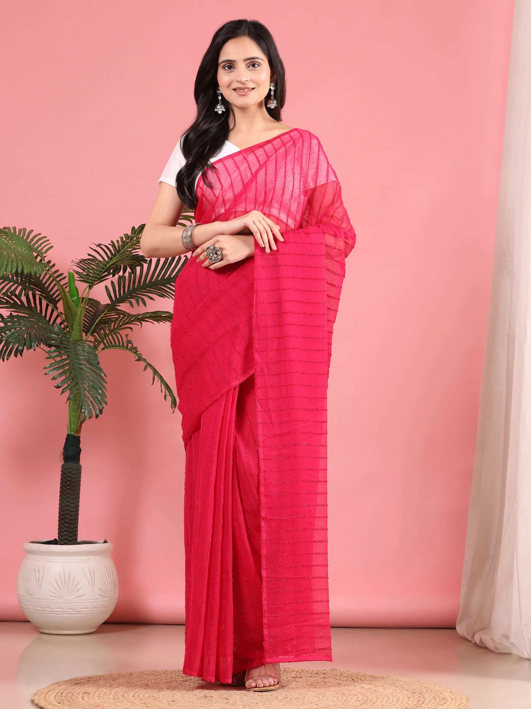 Ready To Wear Chiffon Zari Linen Saree