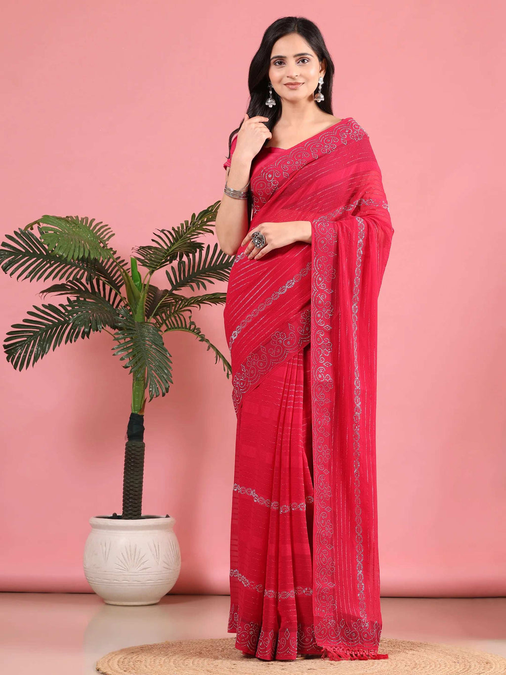 Georgette  Siroski Diamond Work Saree