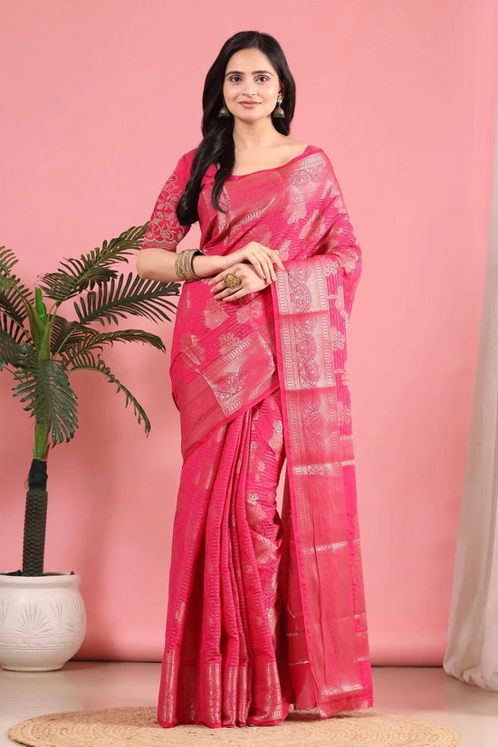 Banarasi Georgette Jacquard Saree With Embroidered Blouse