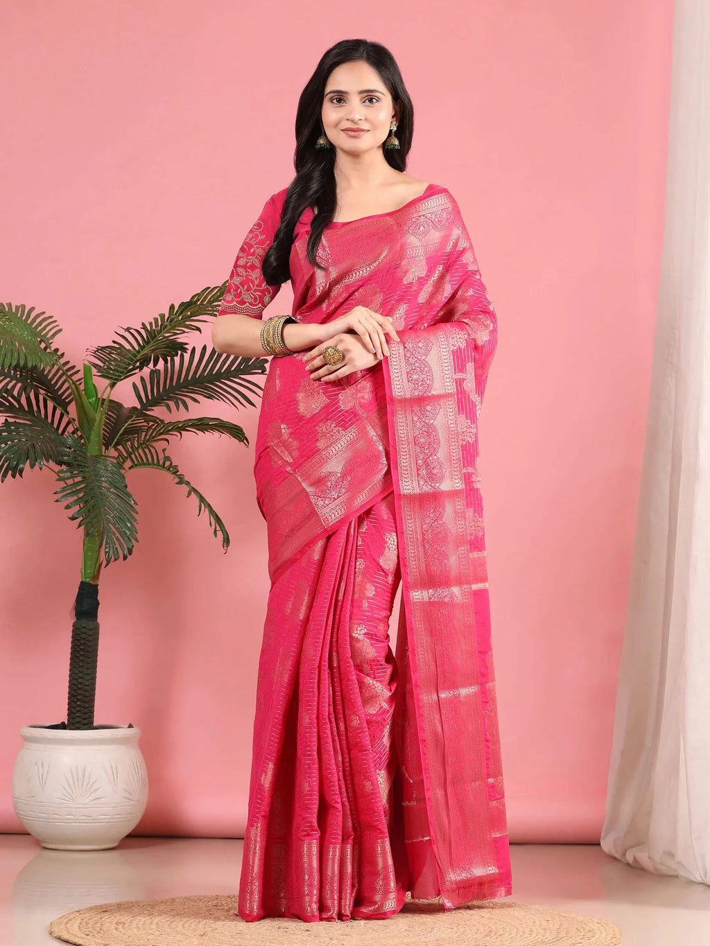Banarasi Georgette Jacquard Saree With Embroidered Blouse
