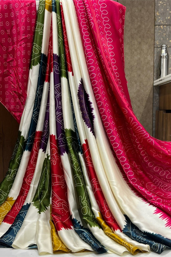 Ajrakh Printed Satin Silk Saree with Blouse Piece