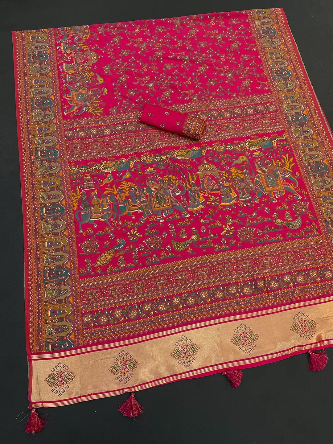 Floral Printed Woven Zari Pashmina Saree